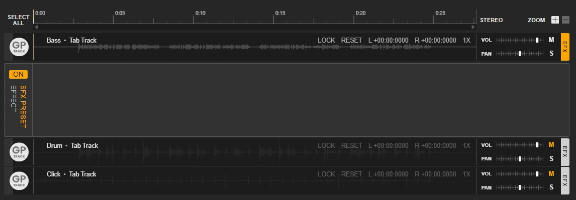 Opened Track SFX panel