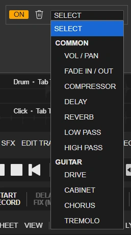 Effect drop-down list